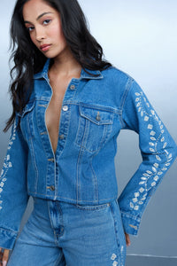 Hand Embroidered Floral Jacket - Blue