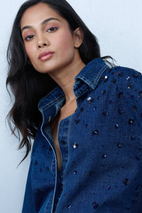 Sequin-Embroidered Denim Shirt