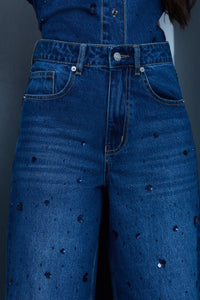 Sequin-Embroidered Crop Leg Jeans