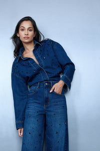 Sequin-Embroidered Crop Leg Jeans