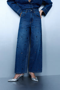 Sequin-Embroidered Crop Leg Jeans