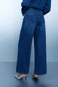 Sequin-Embroidered Crop Leg Jeans