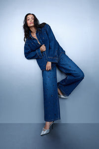 Sequin-Embroidered Denim Shirt