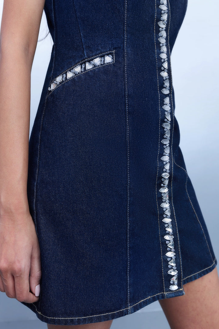 Crystal Embellished Denim Dress