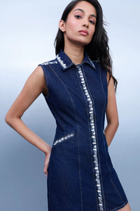 Crystal Embellished Denim Dress