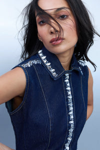Crystal Embellished Denim Dress