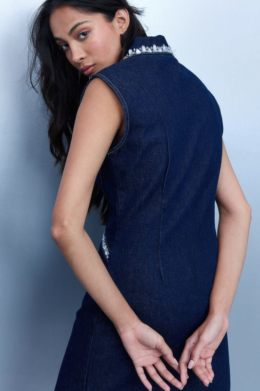 Crystal Embellished Denim Dress