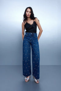 Bow Studded Straight-Leg Jeans