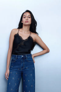 Bow Studded Straight-Leg Jeans