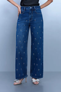 Bow Studded Straight-Leg Jeans