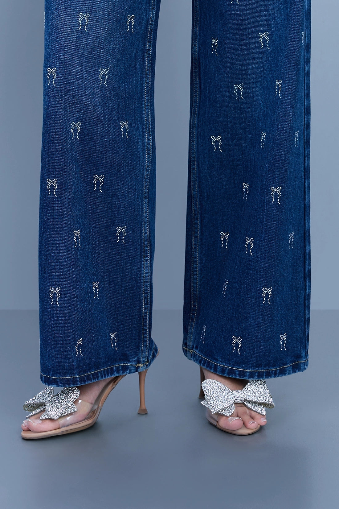 Bow Studded Straight-Leg Jeans