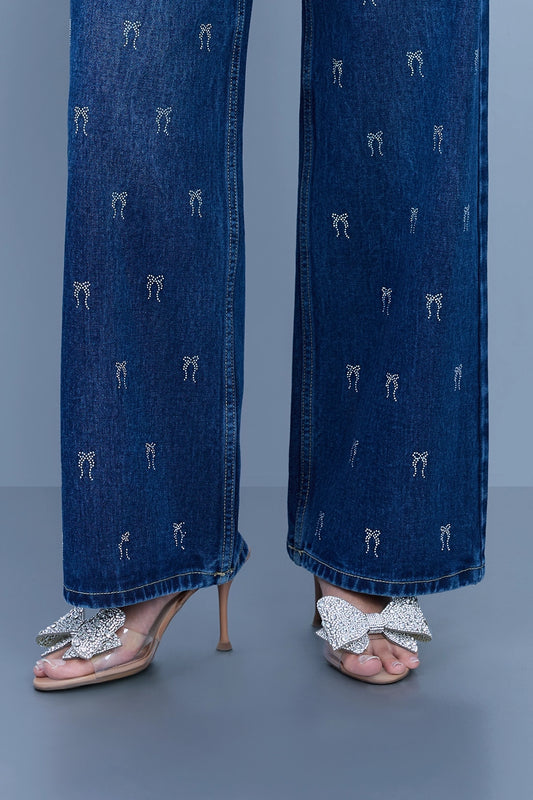 Bow Studded Straight-Leg Jeans
