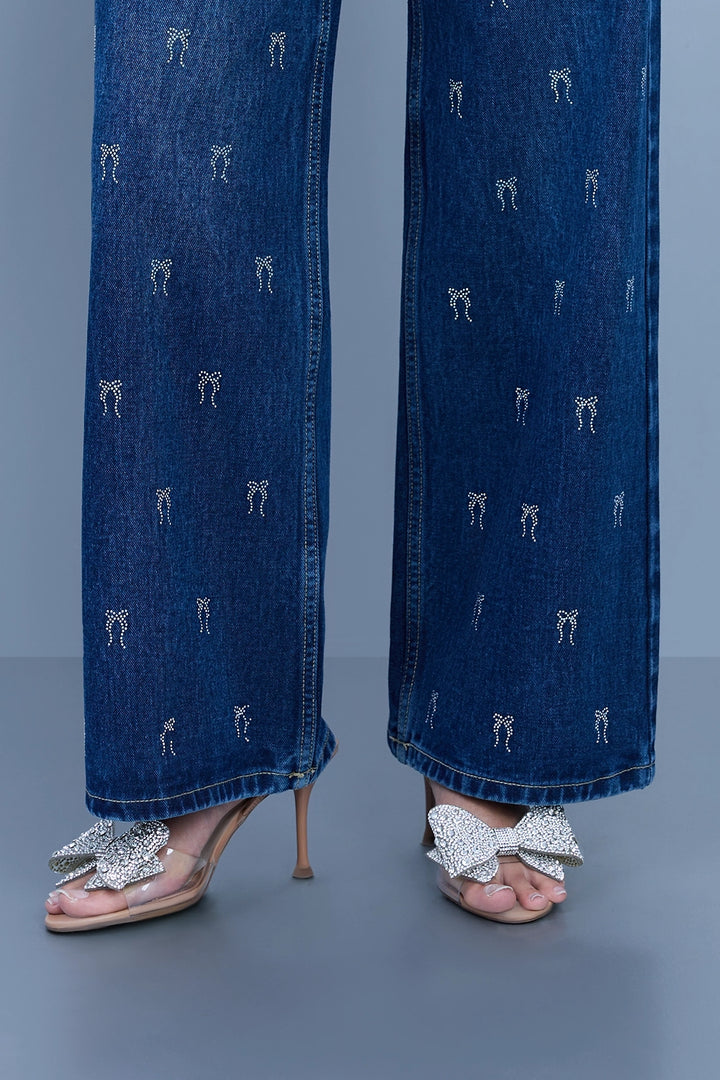 Bow Studded Straight-Leg Jeans