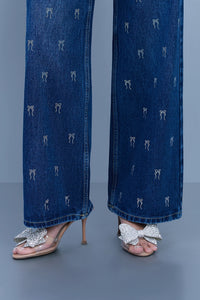 Bow Studded Straight-Leg Jeans