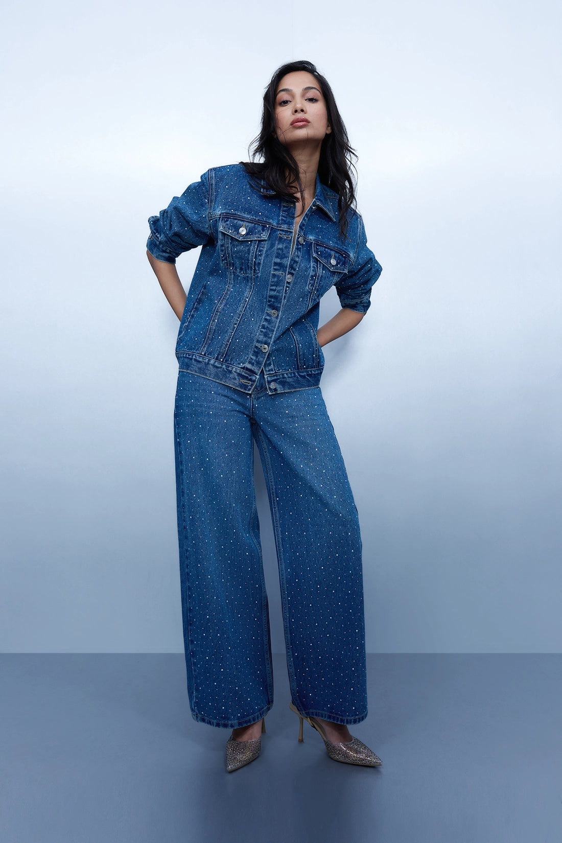 Studded Denim Jacket - Blue