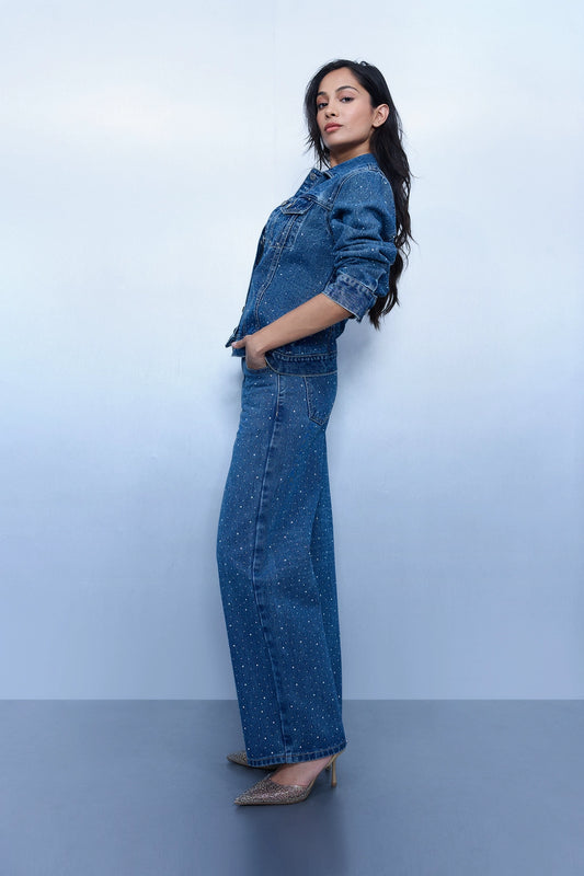 Studded Denim Jacket - Blue