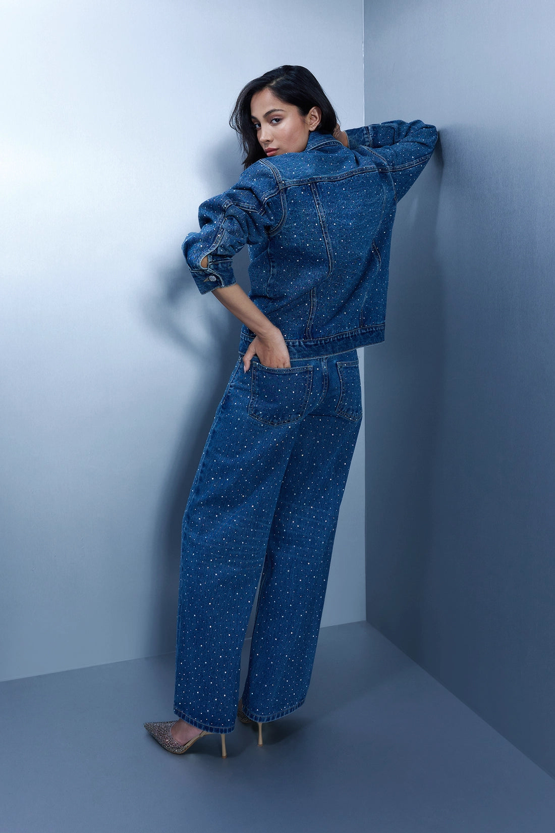 Studded Denim Jacket - Blue