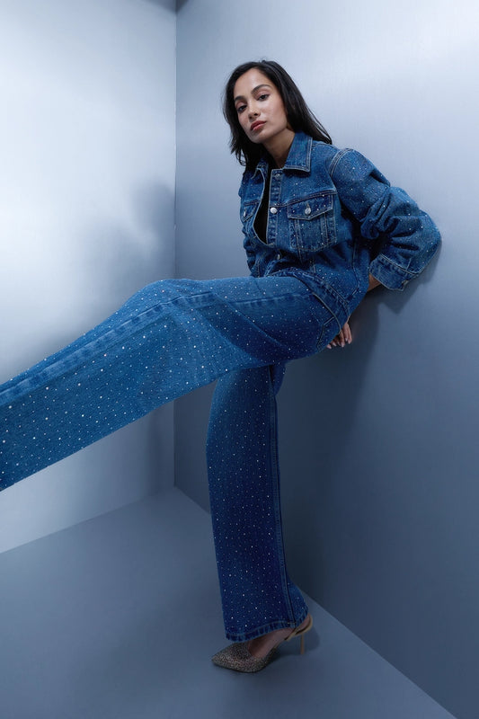 Studded Denim Jacket - Blue