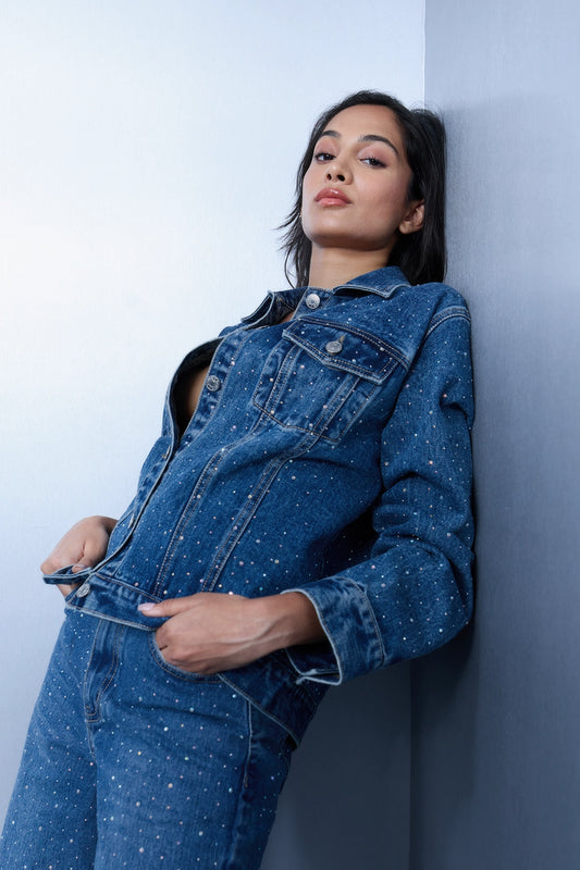Studded Denim Jacket - Blue