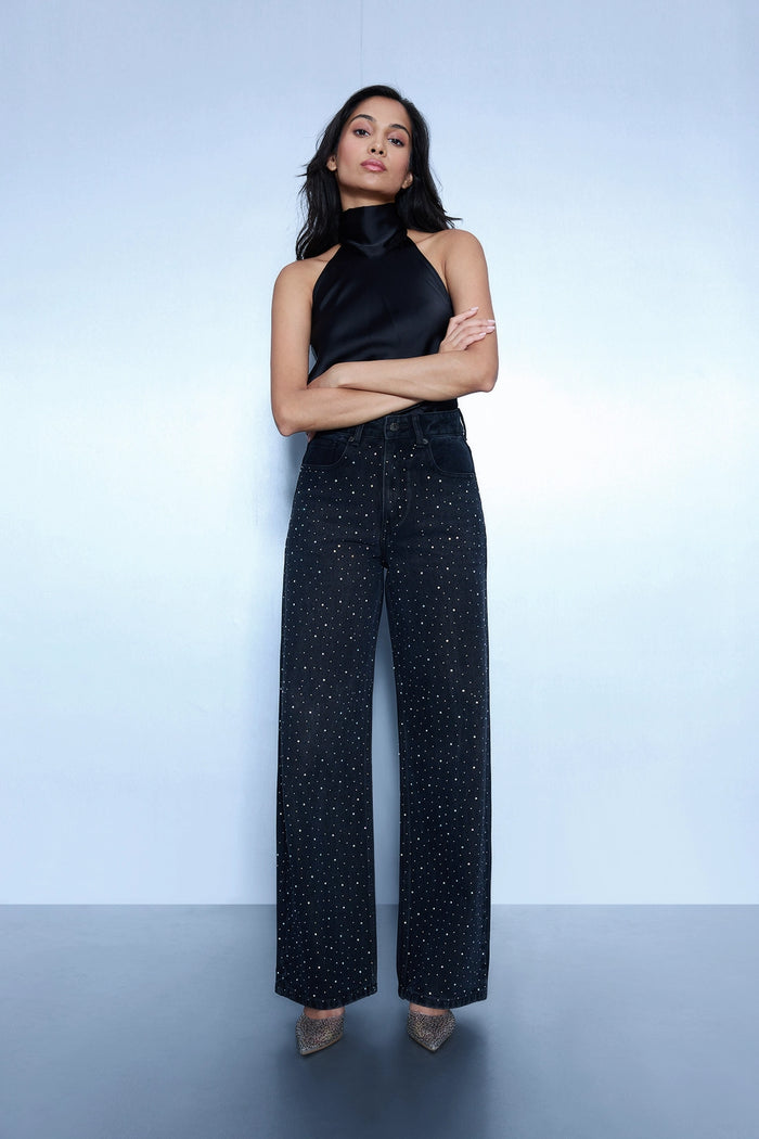 Studded High Rise Straight Jeans - Black