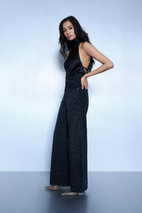 Studded High Rise Straight Jeans - Black