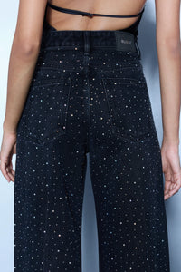 Studded High Rise Straight Jeans - Black