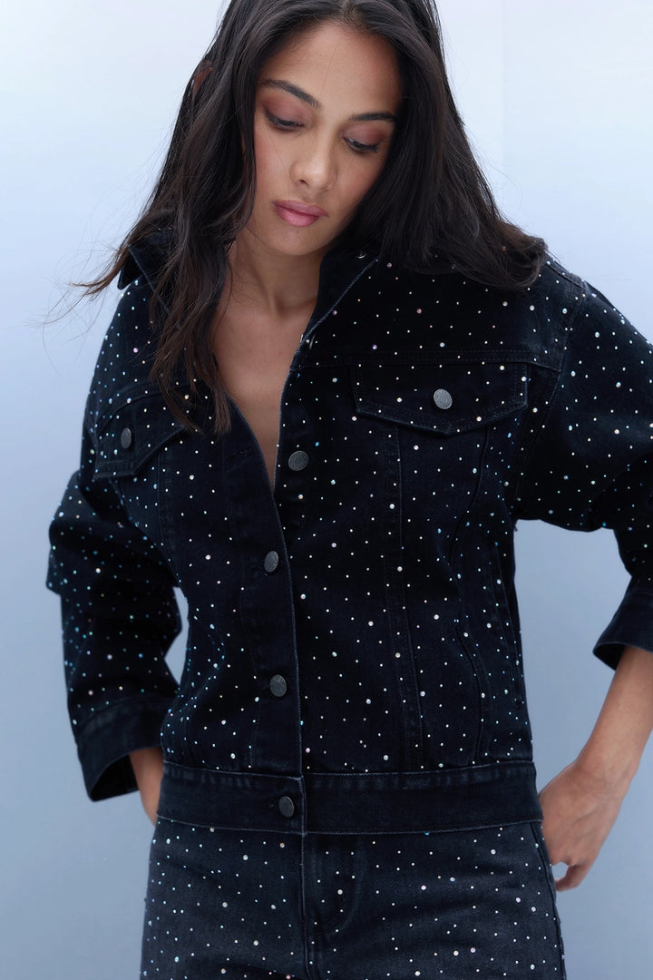Studded Denim Jacket - Black