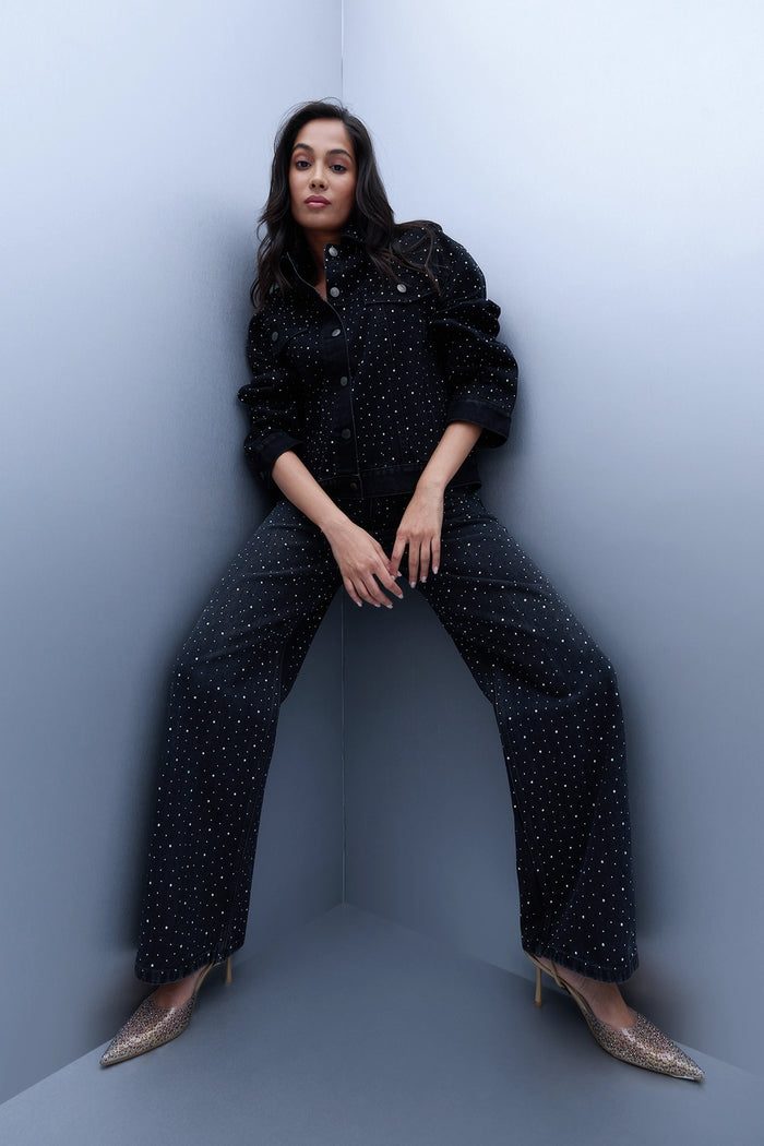Studded Denim Jacket - Black