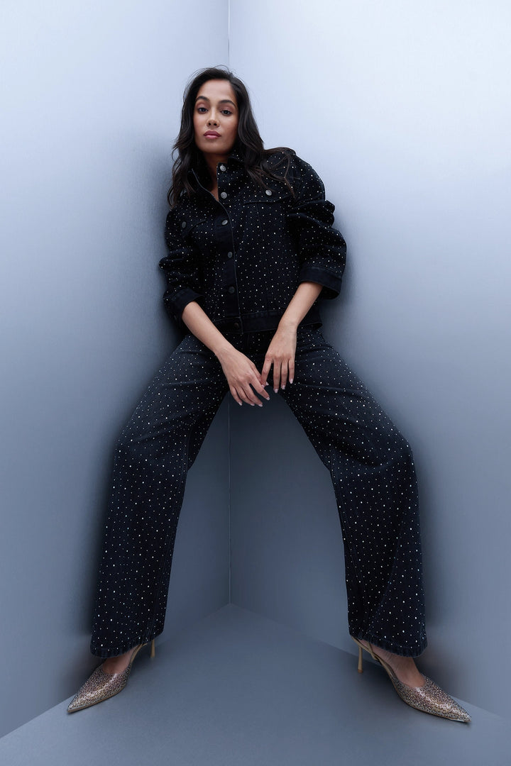 Studded Denim Jacket - Black