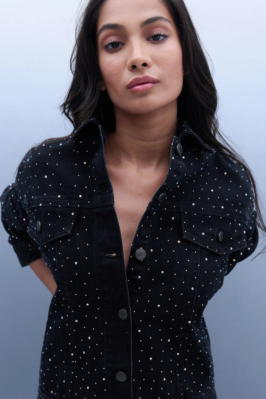 Studded Denim Jacket - Black
