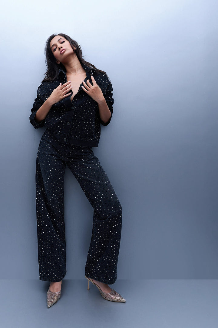 Studded Denim Jacket - Black