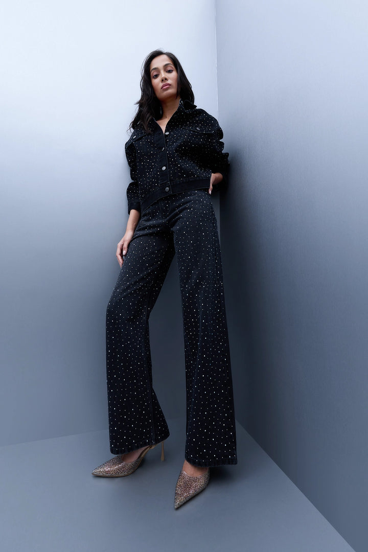 Studded High Rise Straight Jeans - Black