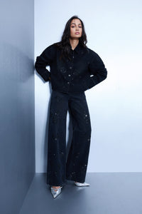 Hand Embroidered Floral Shacket - Black