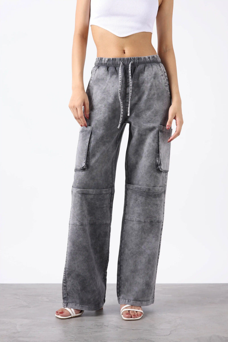 Acid Wash Grey Cargo Trouser