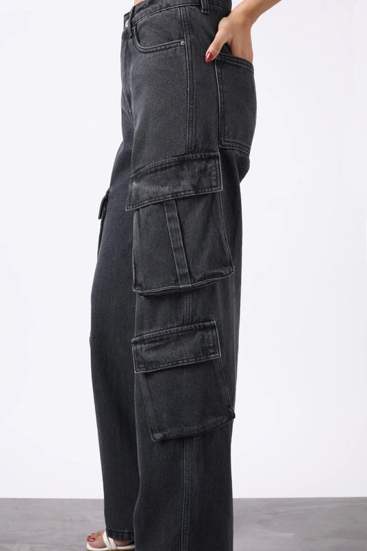 Grey Asymmetric Pocket Cargo Denim