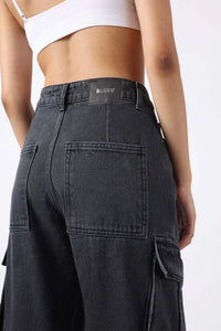 Grey Asymmetric Pocket Cargo Denim