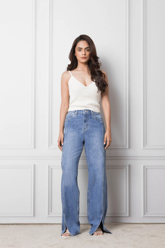 Light Blue Front Slit Jeans