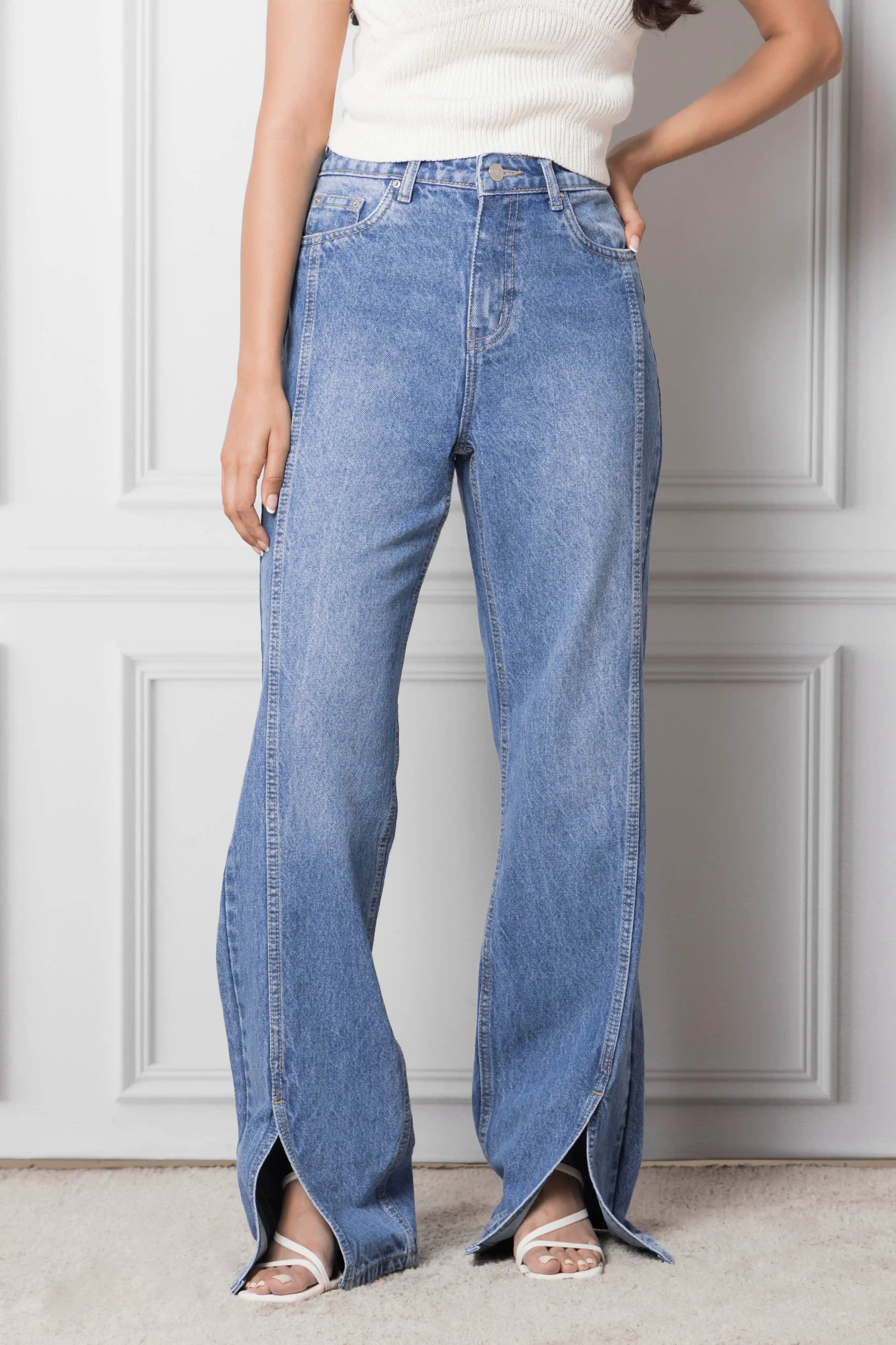 Light Blue Front Slit Jeans