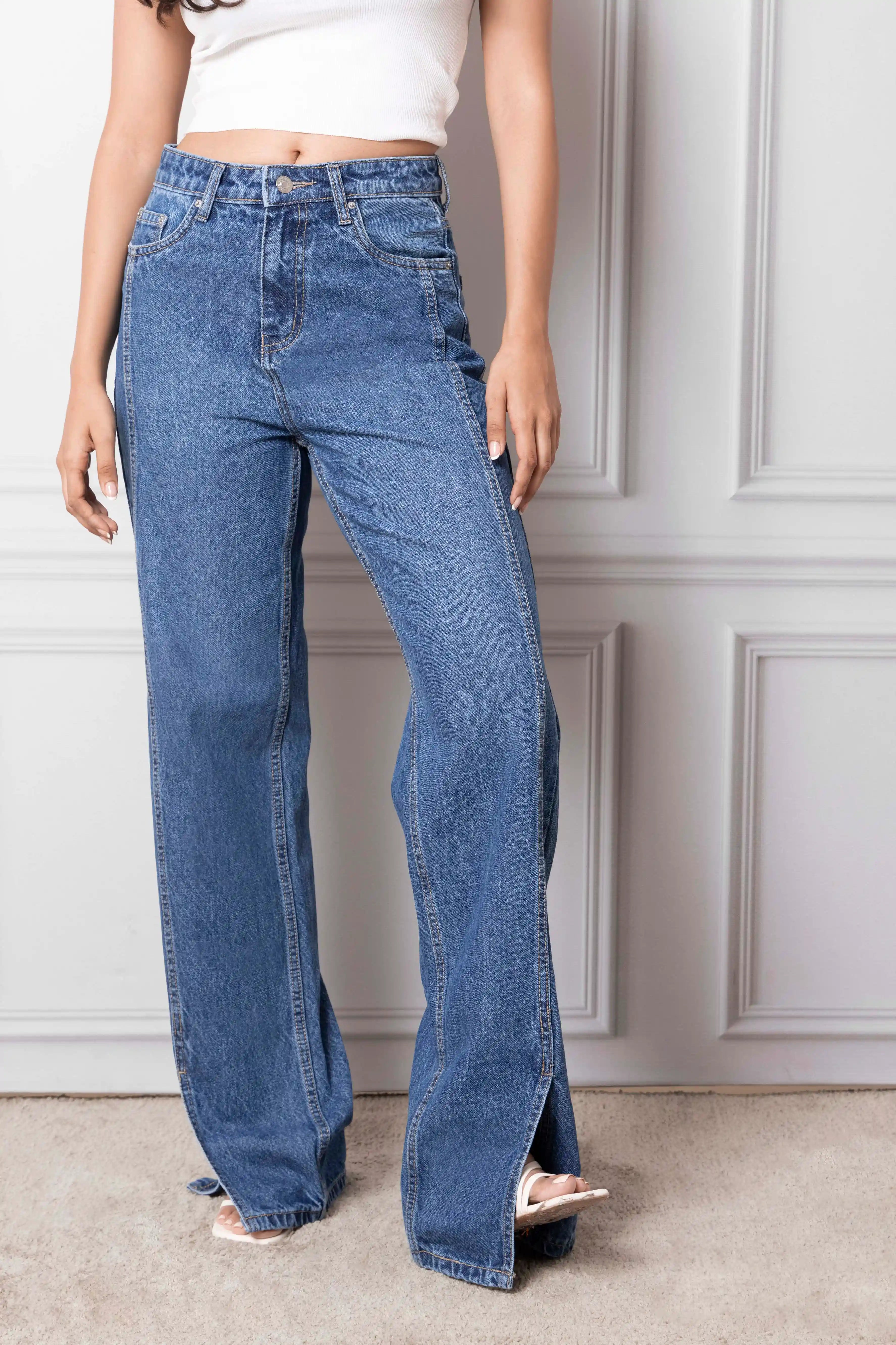 Dark Blue Front Slit Jeans