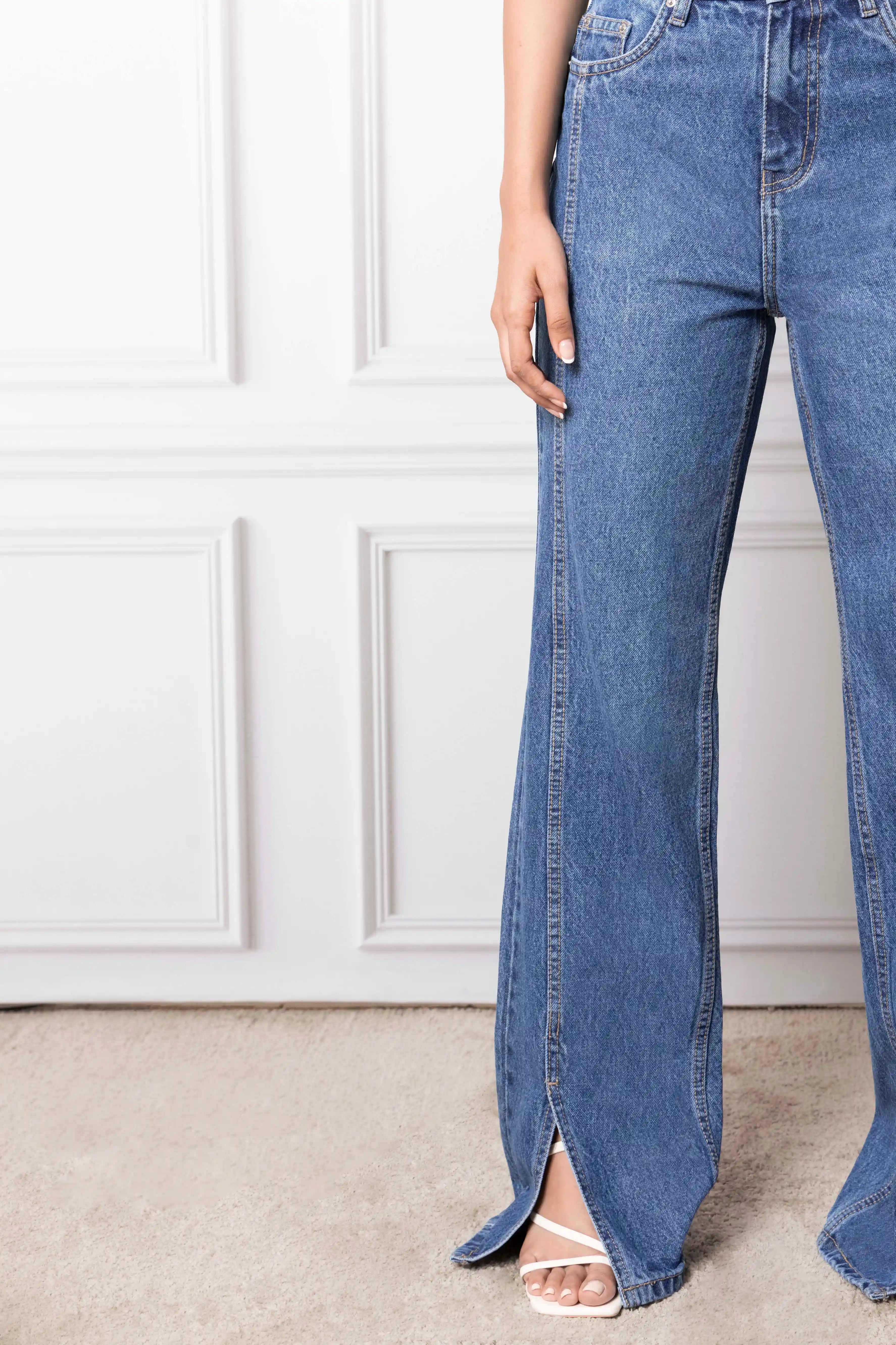 Dark Blue Front Slit Jeans