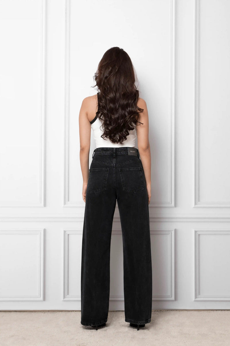 Black Cross Pleated Straight Fit Jeans