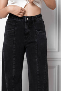 Black Cross Pleated Straight Fit Jeans