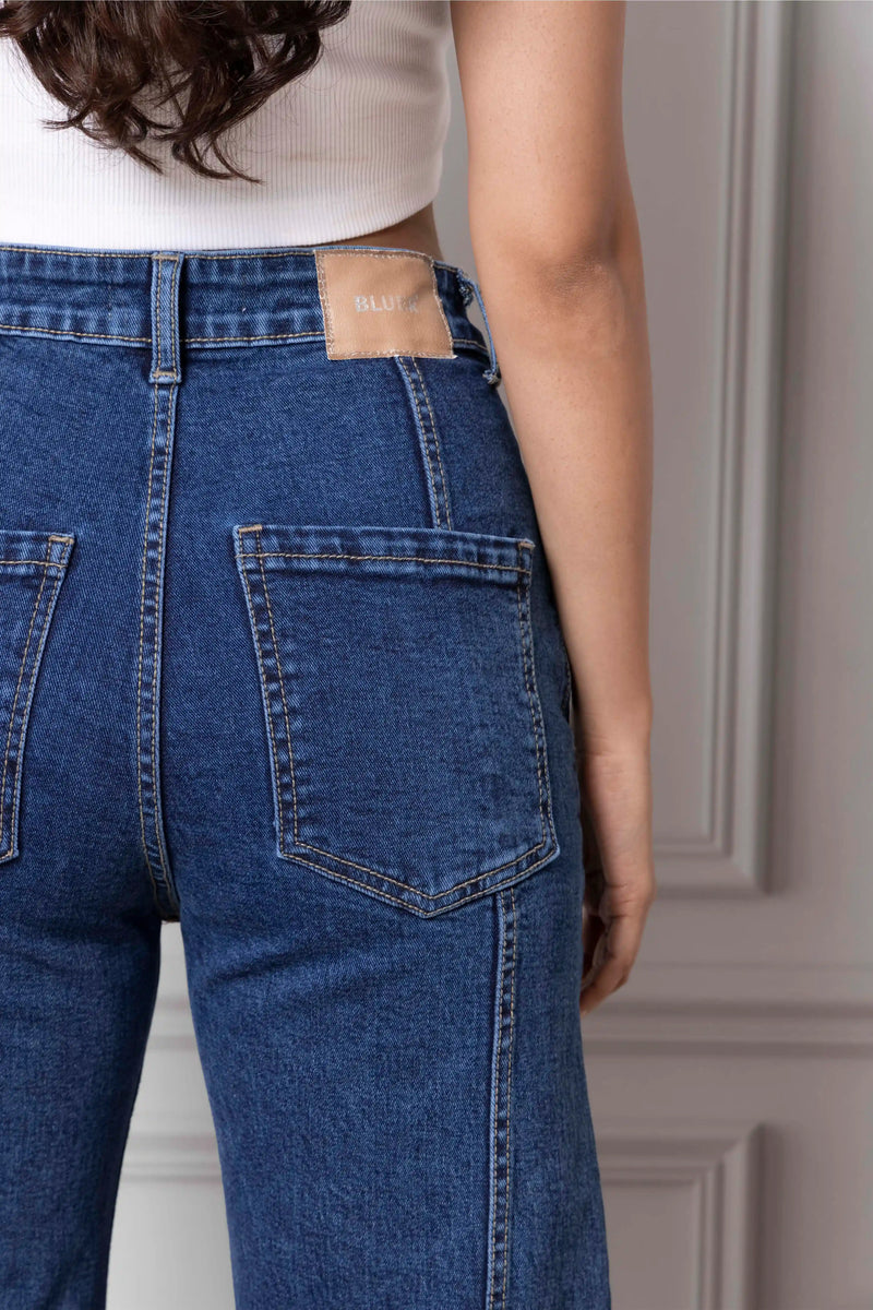 Back Pleated Straight Fit Jeans