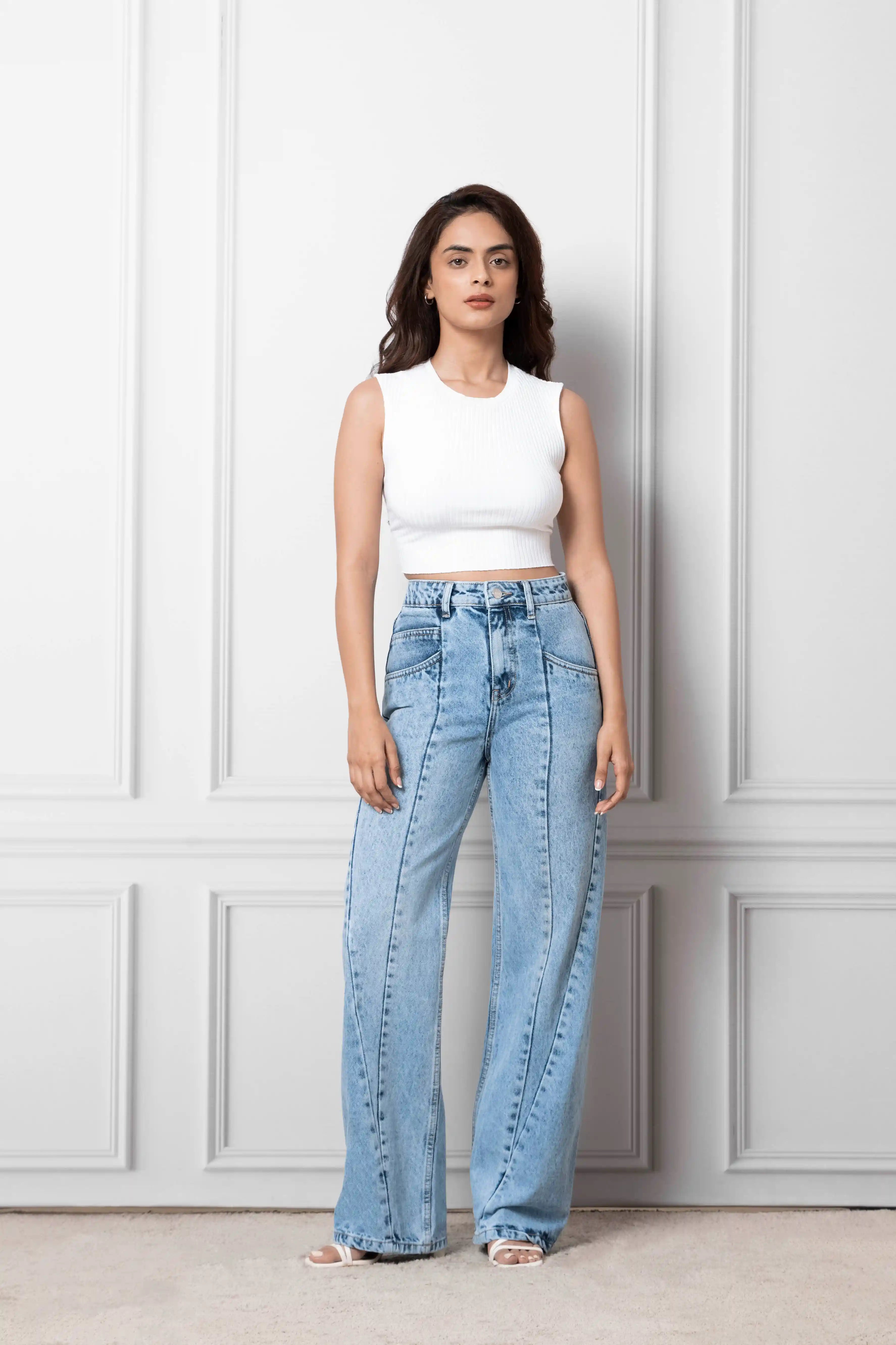 Blue Cross Pleated Straight Fit Jeans