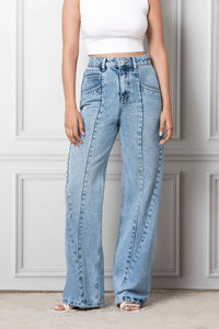 Blue Cross Pleated Straight Fit Jeans