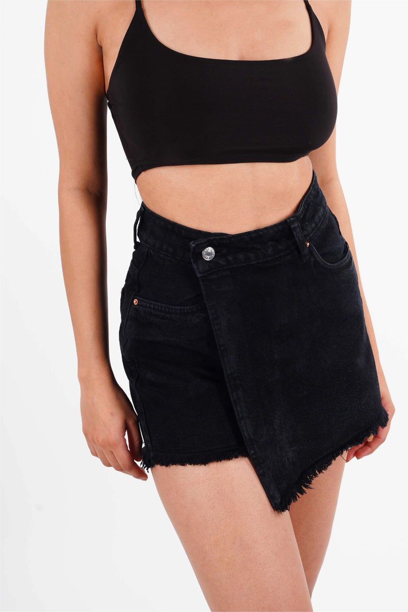 Black Denim Skorts Bluer