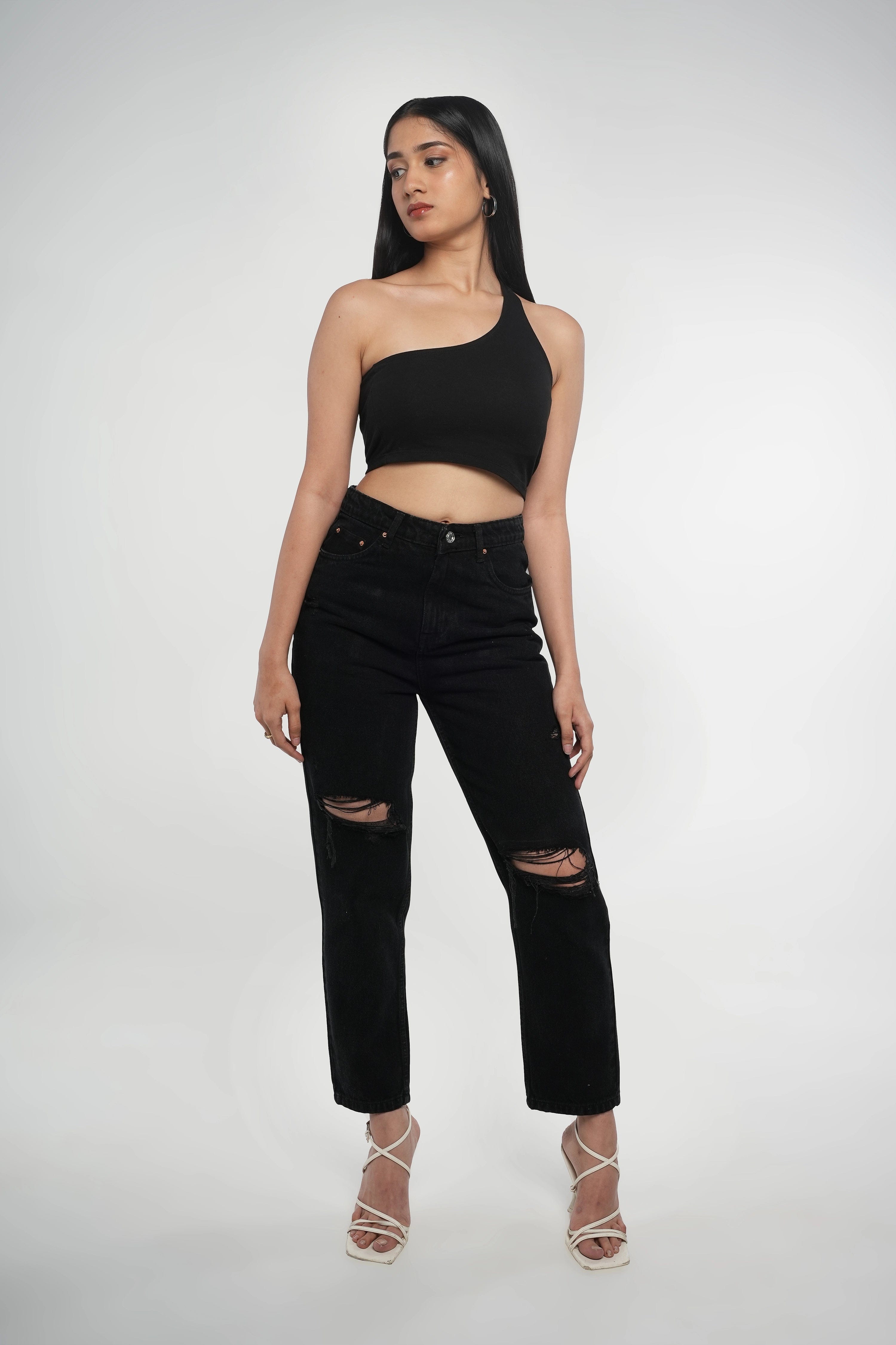 Black Ripped Mom Fit Jeans Bluer