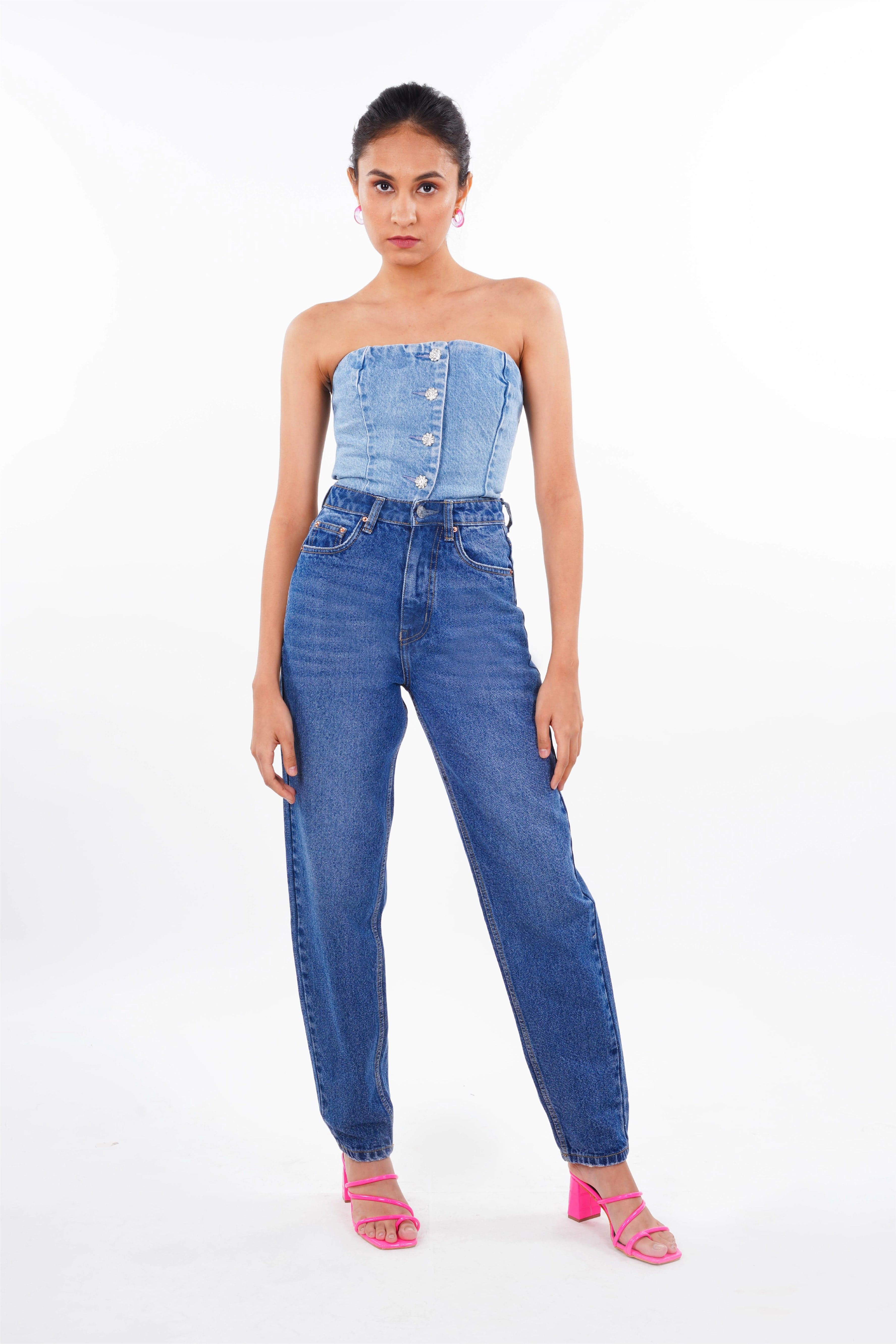 Dark Blue Mom Fit Jeans Bluer