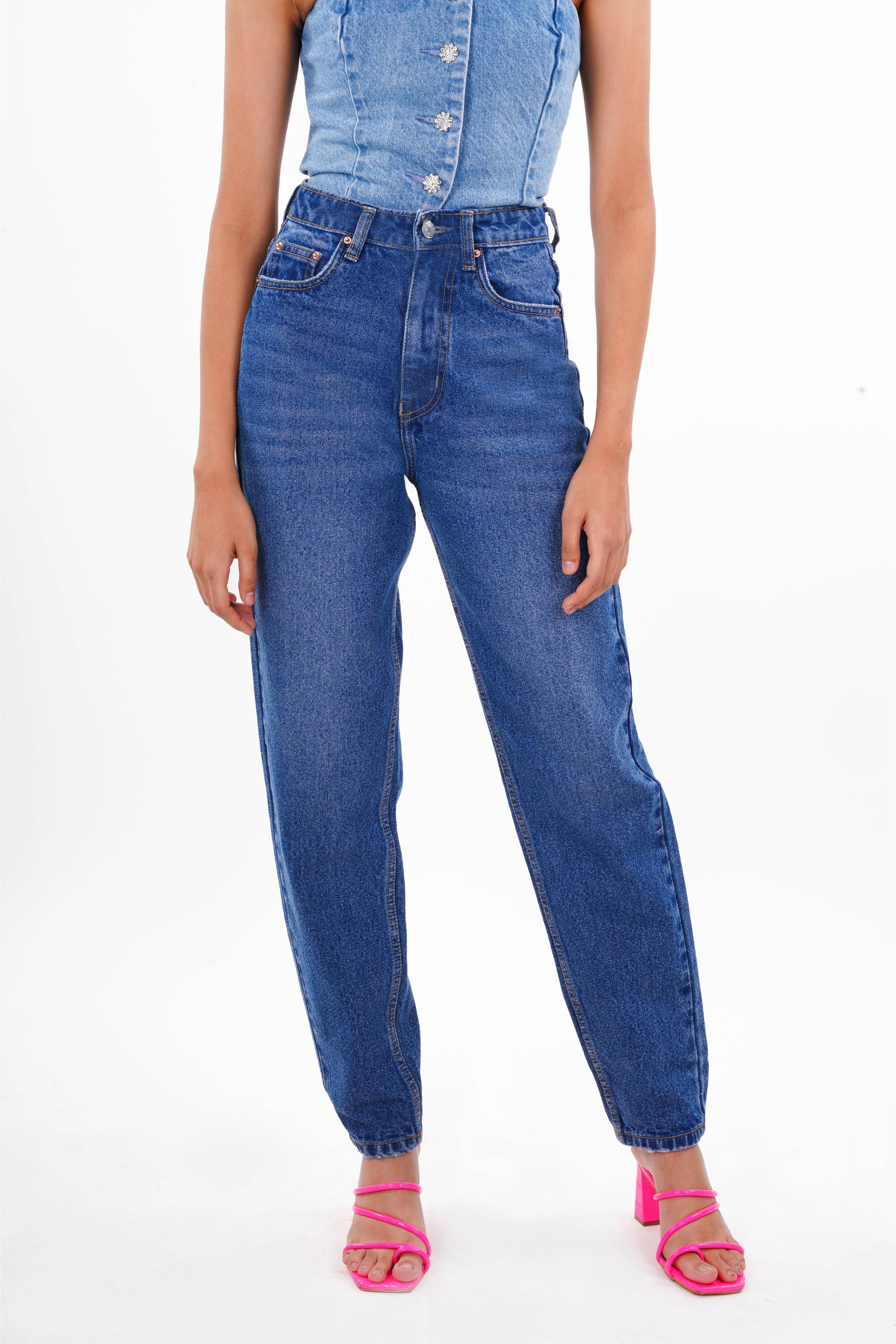 Dark Blue Mom Fit Jeans Bluer