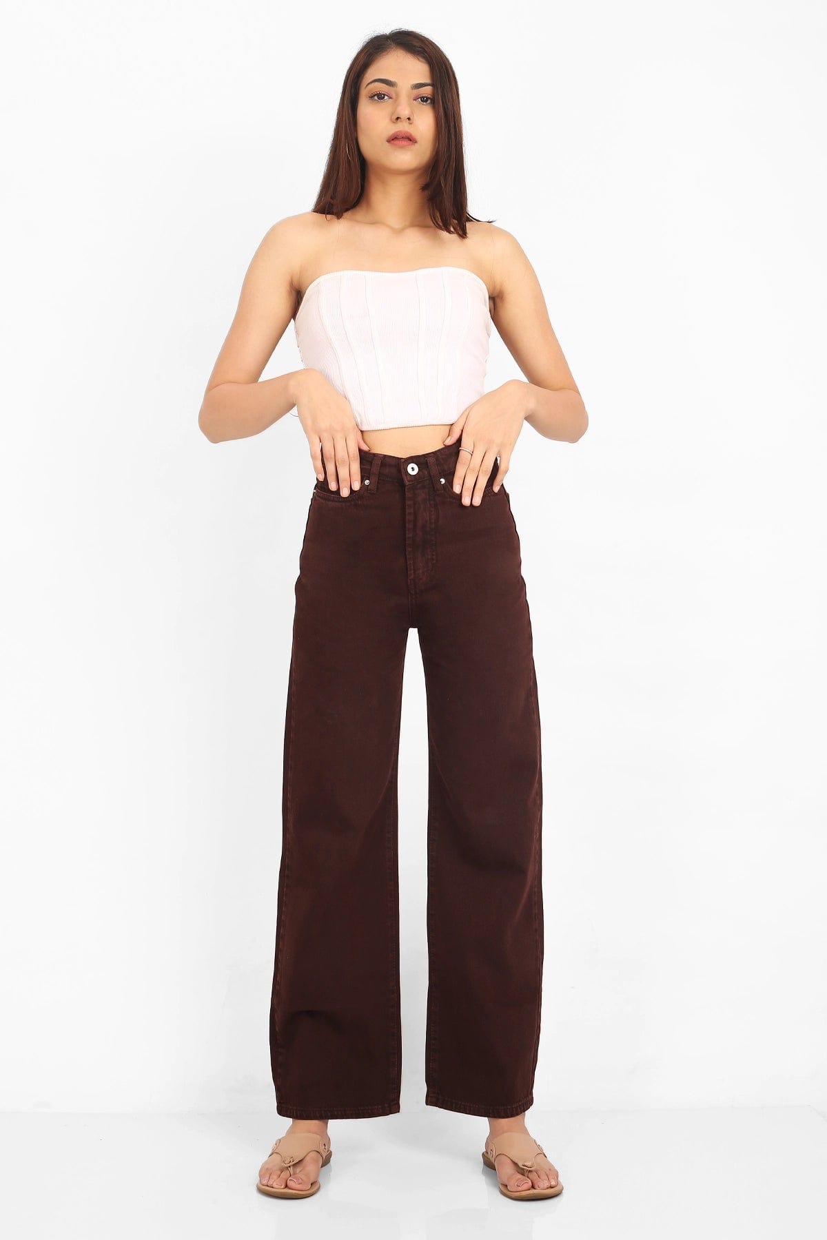 Buy Z  G trends Brown Wide Leg HIGH Rise Jeans 26 at Amazonin